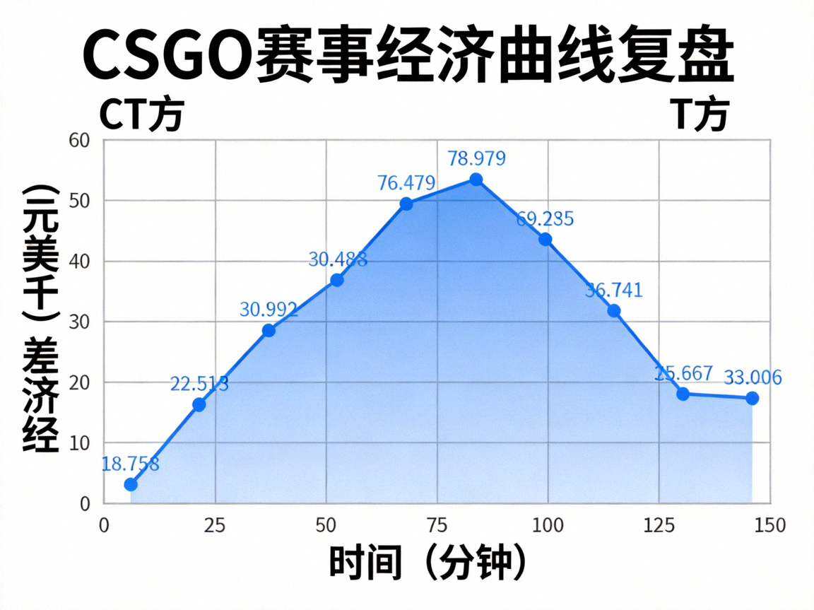 CSGO 赛事经济曲线复盘图表 - 蓝色折线展示双方经济差走势